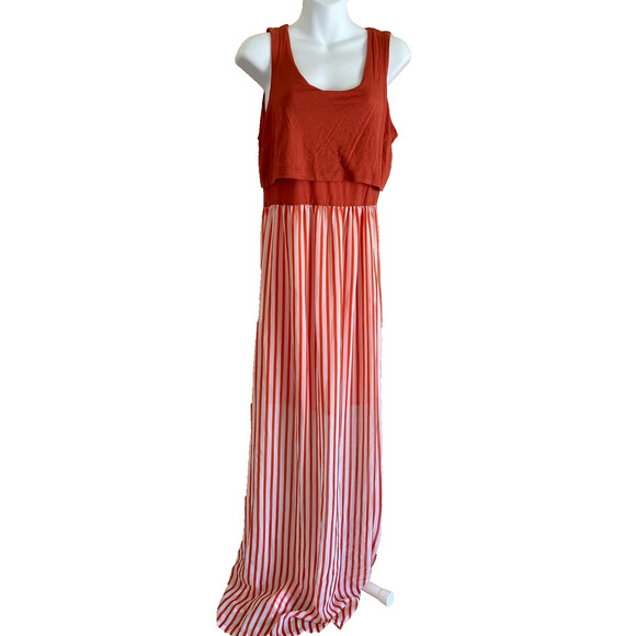 Naranka Womens Maxi Dress Size Medium Orange Striped Funky Summer Sleeveless - Picture 1 of 9